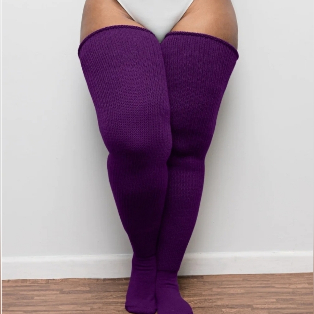 BNWT Thunda Thighs Plus Sized Thigh High Socks Plum Purple Tights